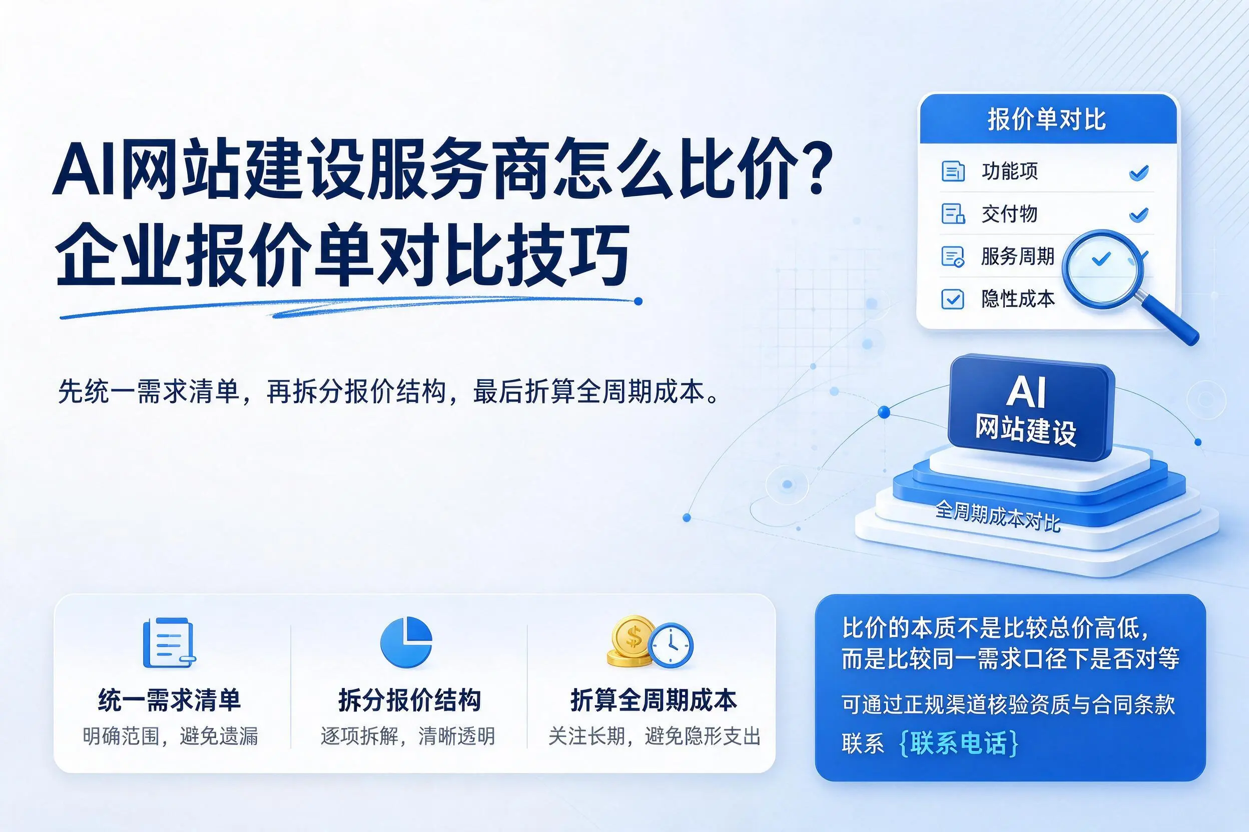 AI网站建设服务商怎么比价?铜陵企业报价单对比技巧