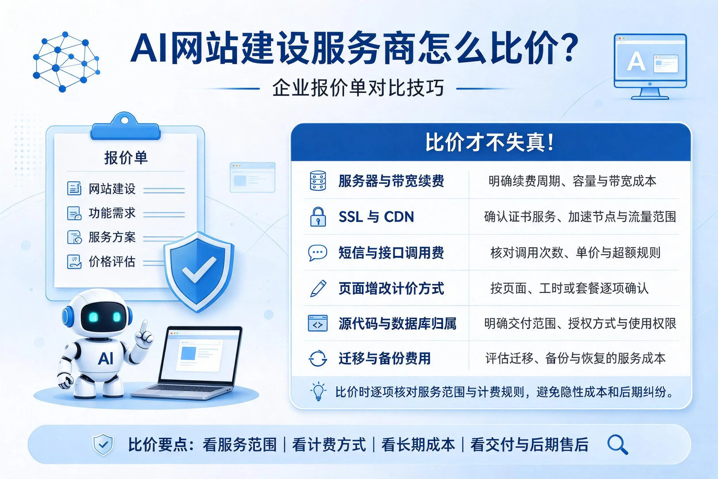 AI网站建设服务商怎么比价?铜陵企业报价单对比技巧