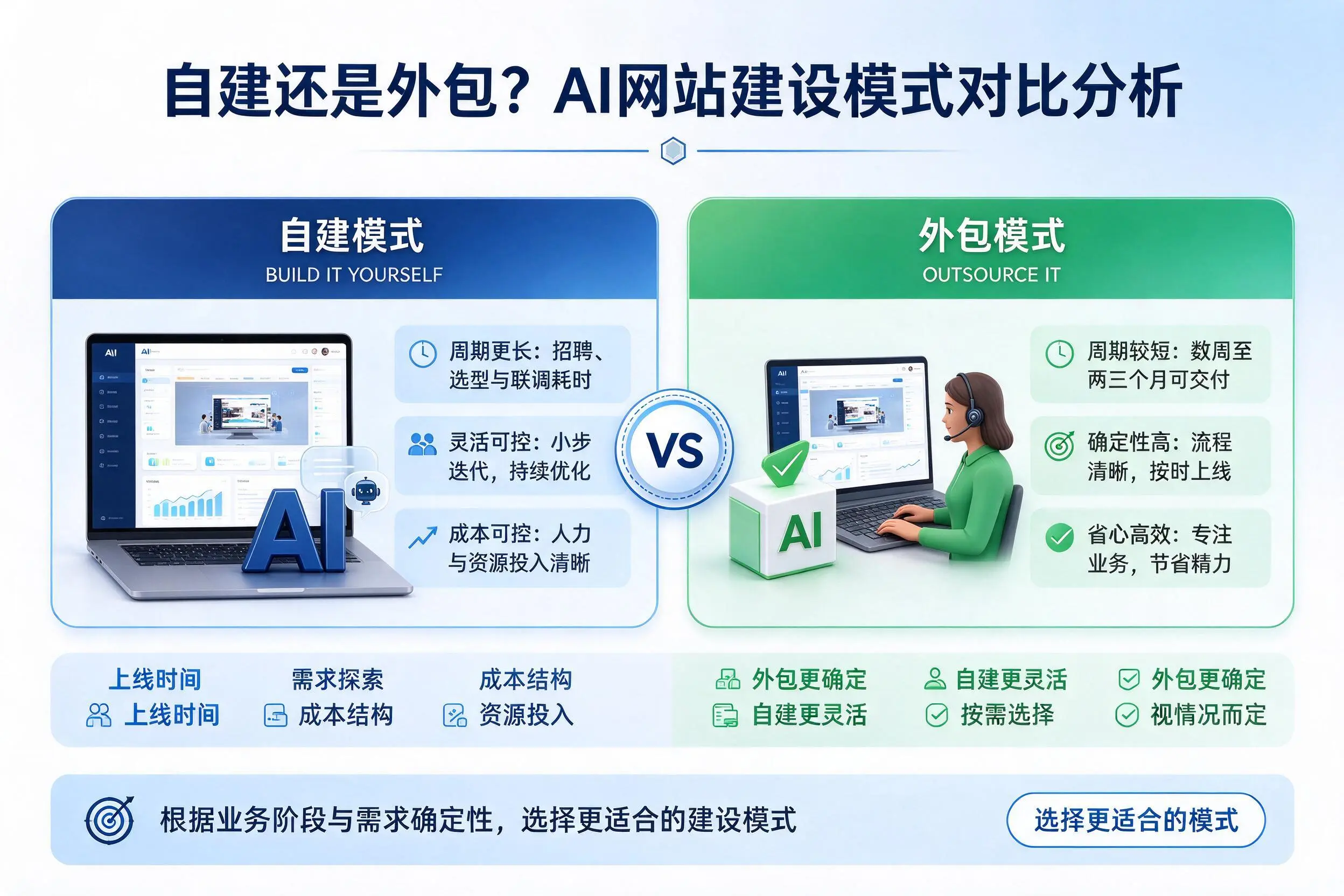 自建还是外包？铜陵AI网站建设模式对比分析